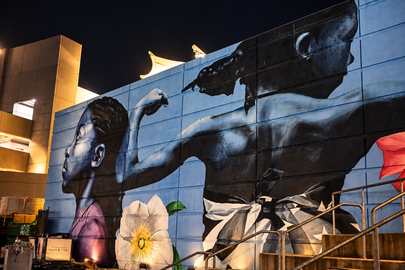 Atlanta mural illuminated at night
